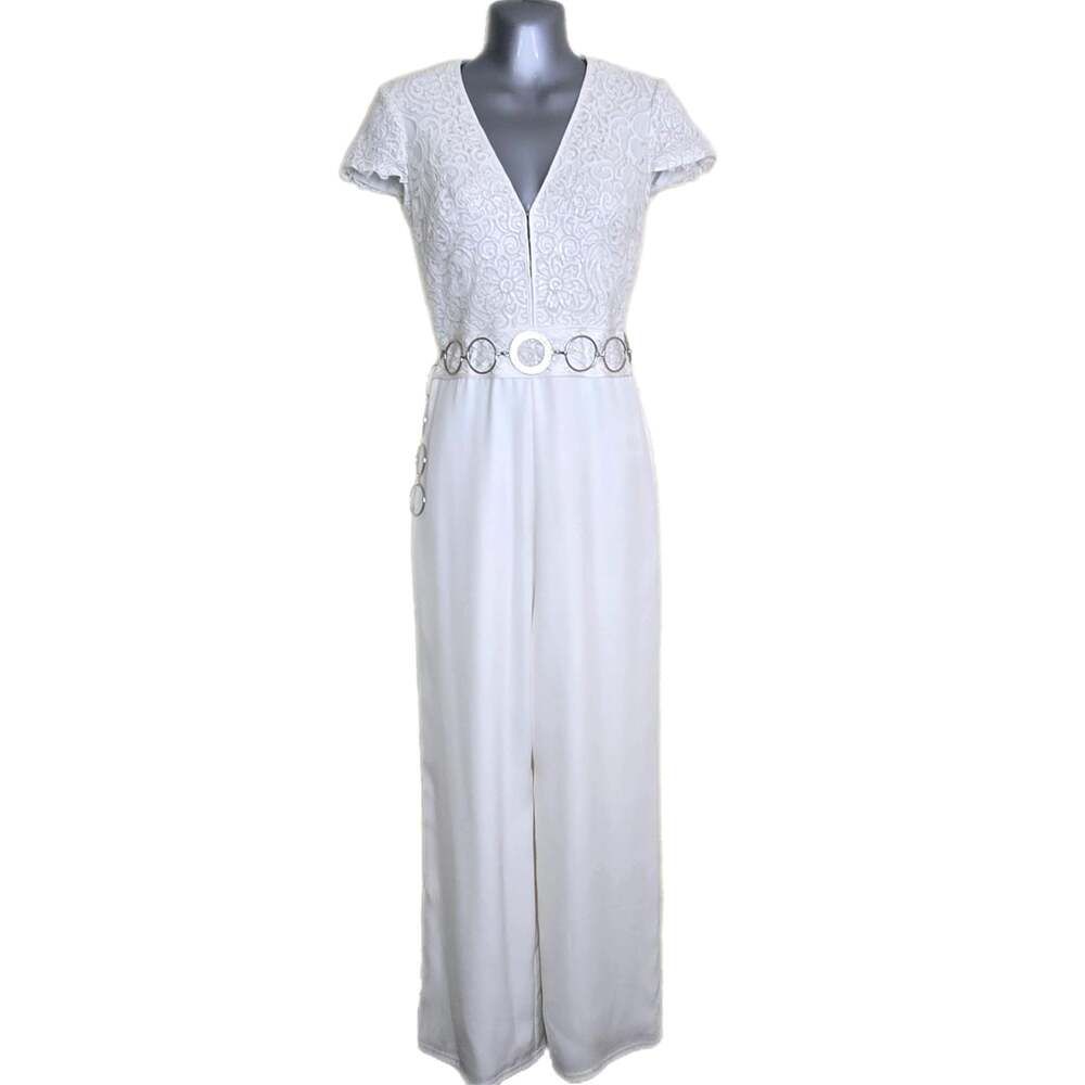 Tadashi Shoji Bridal Lace Top Crepe Bottom Jumpsuit Size 0